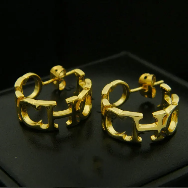 

Trendy Titanium Steel Hollow CHC Letter Earrings Studs For Women