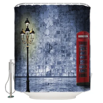 

Lantern Brick Wall Phone Booth Red Street Retro Shower Curtain Waterproof Curtains Polyester Bath Curtain