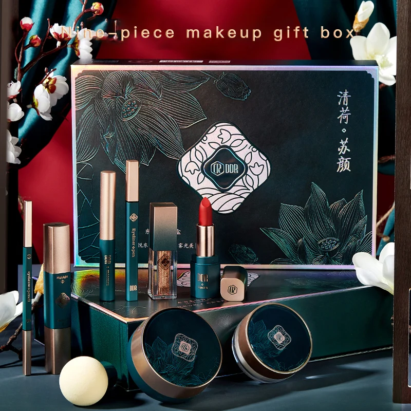 9PCS Oriental Beauty Set Foundation Repair Lipstick Concealer Air Cushion BB Cream Eyebrow Pencil Eye Shadow Gift Box | Красота и