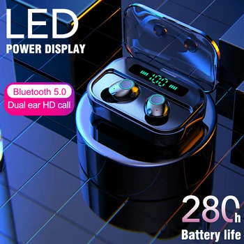

DaoLxi Bluetooth Earphone Headset Stereo Earbuds Display Noise Cancelling Earbuds Charge-Box Touch-Control Cordless earphone