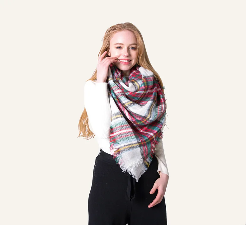Зимний модный шарф из пашмины в клетку для женщин, теплый кашемировый шарф для шеи, женский красный 140*140 см квадратные шали и обертывания