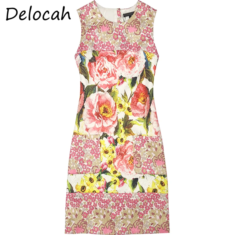 

Delocah Women Summer Fashion Designer Party Short Dress Pockets Floral Print Sleeveless Ladies Patchwork A-Line Dresses vestidos