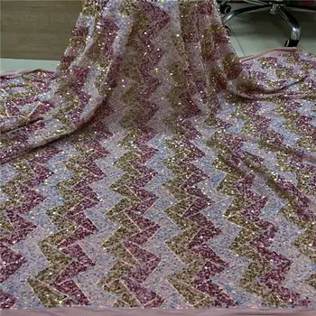 

(5yards / PC) high quality color African Tulle Lace French net place fabric with sequins embroidery for party dress flz82