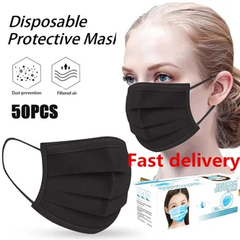 

Disposable Black Adult Protective Mask Anti Dust Anti Droplets 3 Layers Filter Earloop Non Woven Face Mouth Mask for Men Women