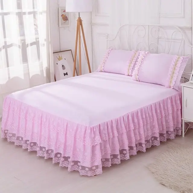 Зеленый/розовый 1 шт. кружевная юбка для кровати 200*220 см принцесса постельные принадлежности Покрывала простыня для девочки наматрасник король королева размер - Цвет: Pink