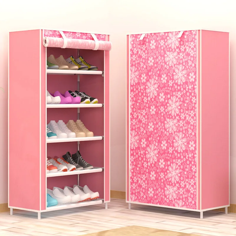 

Assemble Shoe Rack 6 layers 5 grids Fabrics Shoe Cabinet Organizer Removable Simple Shoe Storage for Home Furniture