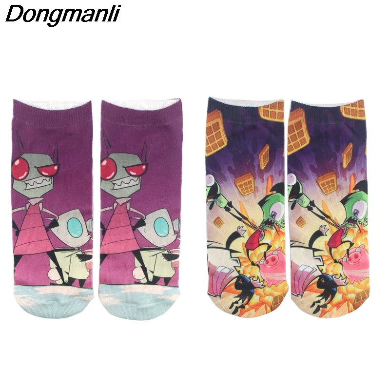 

K612 1 Pairs Invader Zim Casual Socks Invisible Summer Socks Short Low Cut No Show Socks Cotton Funny Happy Boat Socks