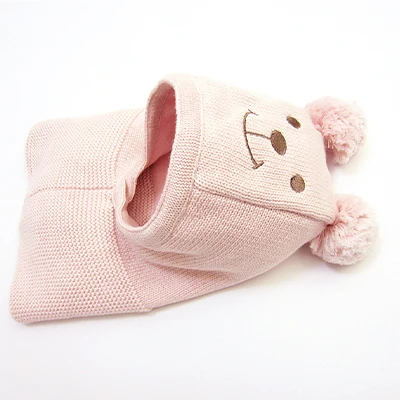 Зимняя вязаная шапочка для малыша маленькие девочки и мальчики вязаная шапка с помпоном с теплой флисовой подкладкой милый медведь шапки с ушками для детей HT006 - Цвет: pink bear