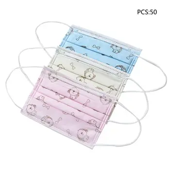 

50Pcs/Set Kids Disposable Dustproof Mouth Mask 4-Layers Protective Breathable Elastic Earloop Respirator