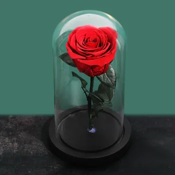 

Eternal Rose Flower With Glass Black Case Real Flower Gift For Mother's Day Gift Valentine's Day present Home Decoration Dried
