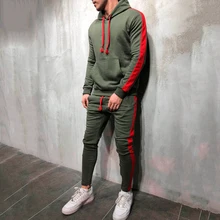 Hot Sale New 2 Pieces Sets Tracksuit Men Brand Autumn Winter Hooded Sweatshirt +Drawstring Pants Male Stripe Patchwork Hoodies