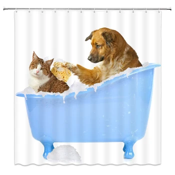 

Funny Shower Curtains Bath Curtain Home Decor Waterproof Polyester Fabric Shower Curtains Cat Dog 3D Bathroom Curtain With Hooks