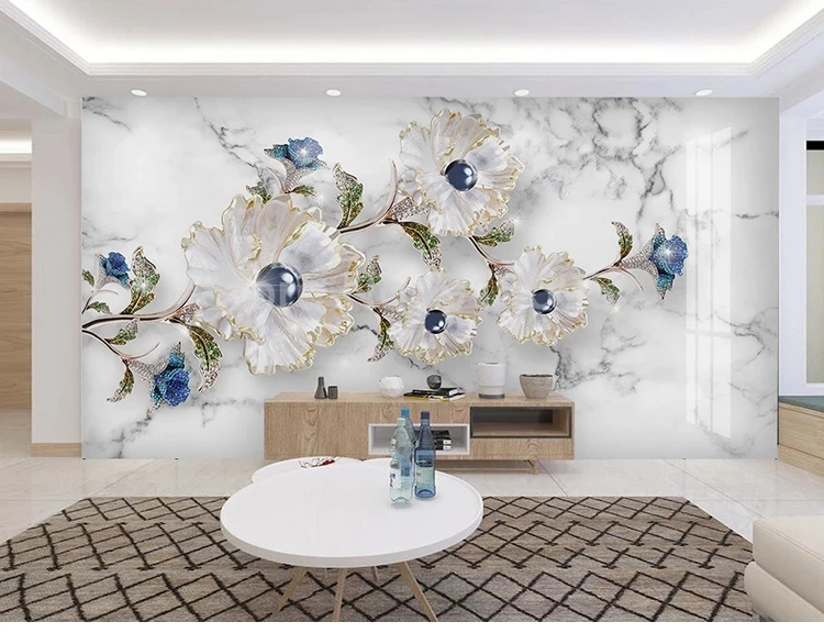 Пользовательские 3D-обои Современный Креативный мраморный ювелирные украшения цветок гостиная диван ТВ фон украшение настенная живопись