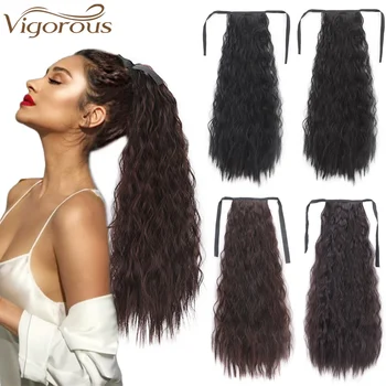 

Vigorous 22inch Kinky Straight Synthetic Ponytail Extensions Clip-in Pony Tail Natural Hair Extension Heat Resistant Hair Pieces