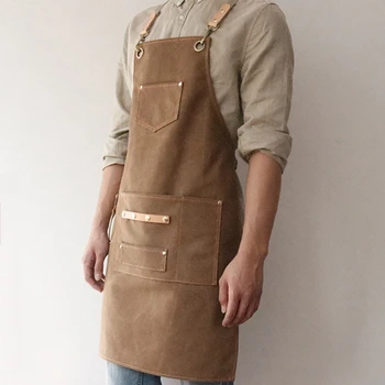 

Chef Apron Cotton Canvas Cross Back Adjustable Apron with Pockets for Women and Men, Kitchen Cooking Baking Bib Apron, A