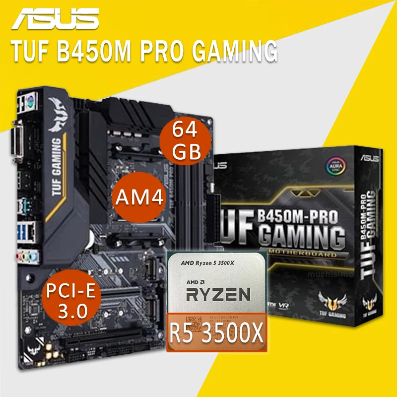 Asus TUF B450M PRO игровая материнская плата с AMD Ryzen 5 3500X Combo DDR4 RGB DVI пластина-материнская