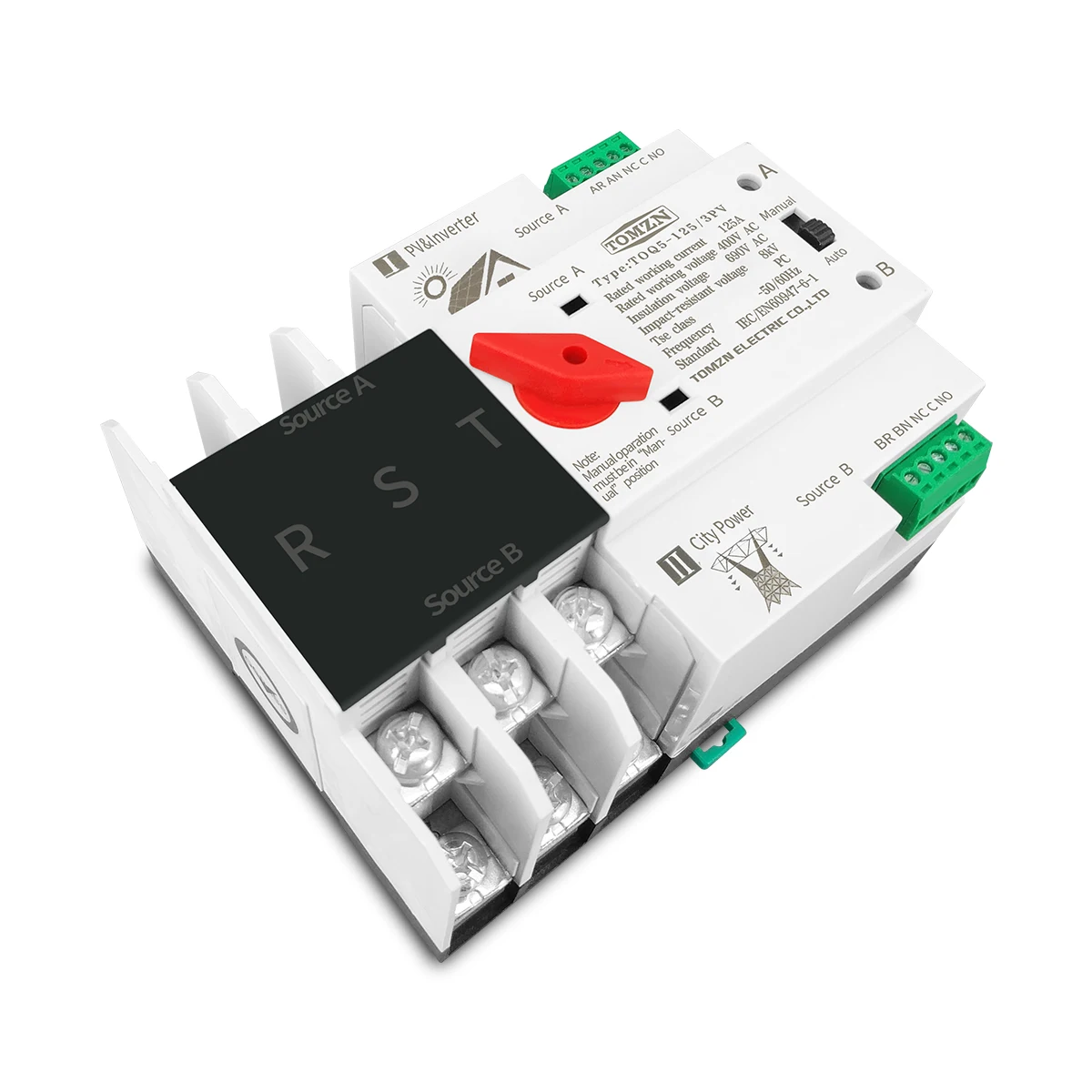 Selector de transferencia automática de doble potencia, interruptores ininterrumpidos de 63A, 100A, 125A, 2P, 3P, 4P, carril Din ATS para PV e inversor