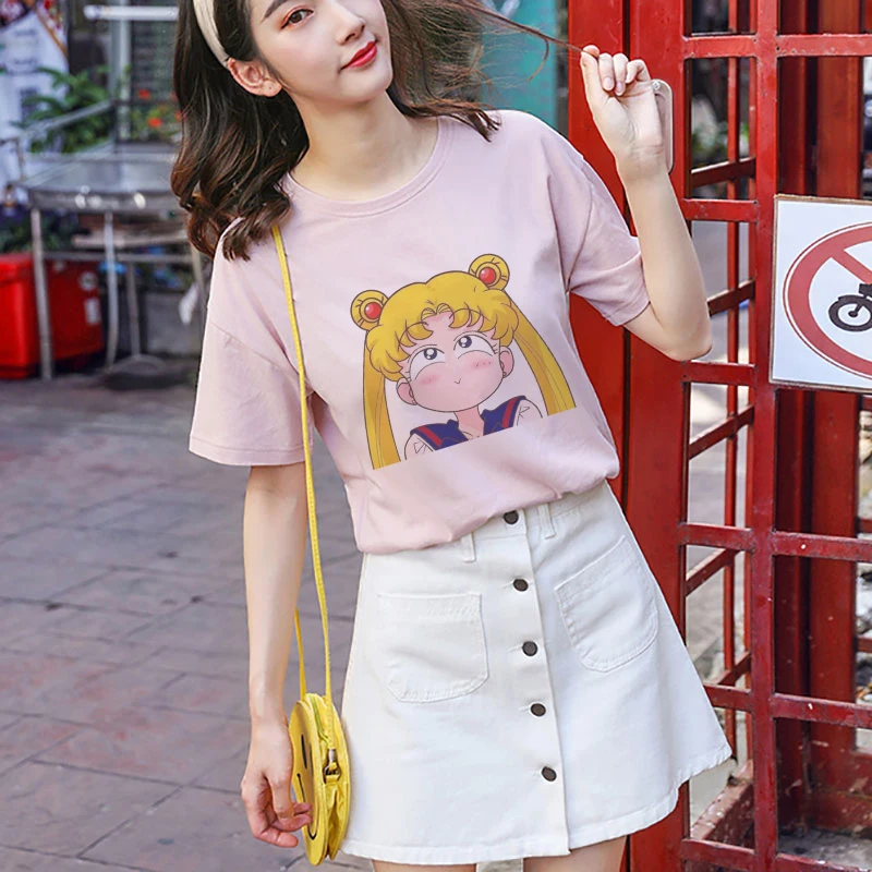 Женская футболка с короткими рукавами Sailor Moon летняя модная Harajuku забавными Ulzzang