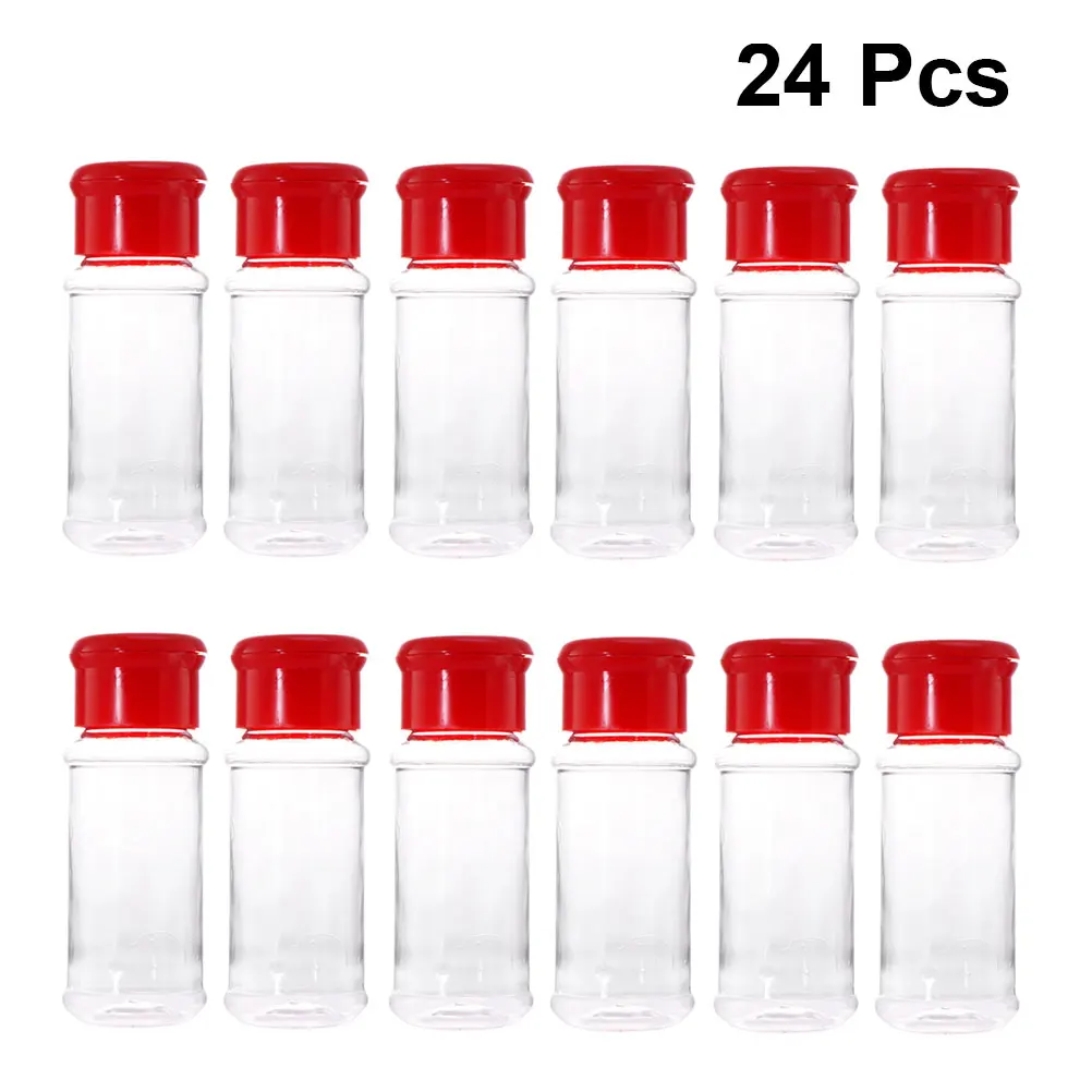 

24pcs Plastic Spice Pot Seasoning Bottles Pepper Shakers Salt Jar Condiment Can Cruet for Barbecue Kitchen Red