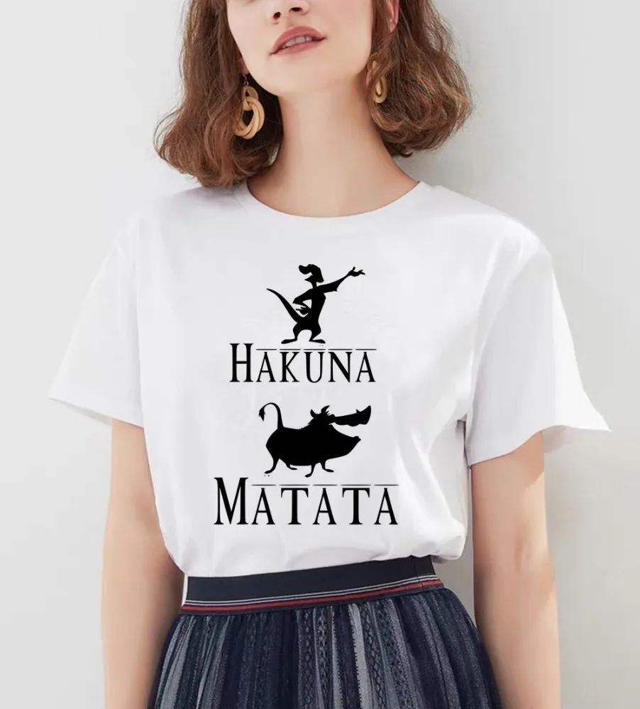 Hakuna Matata рубашка Женская Harajuku Ullzang Винтажная Футболка Kawaii Femme Homme летняя футболка модный топ Женская футболка