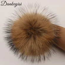 DANKEYISI помпоны из натурального меха 13-14 см, самодельные помпоны из серебристого меха лисы и енота, помпоны из натурального меха для шапок, сумок, обуви, аксессуаров
