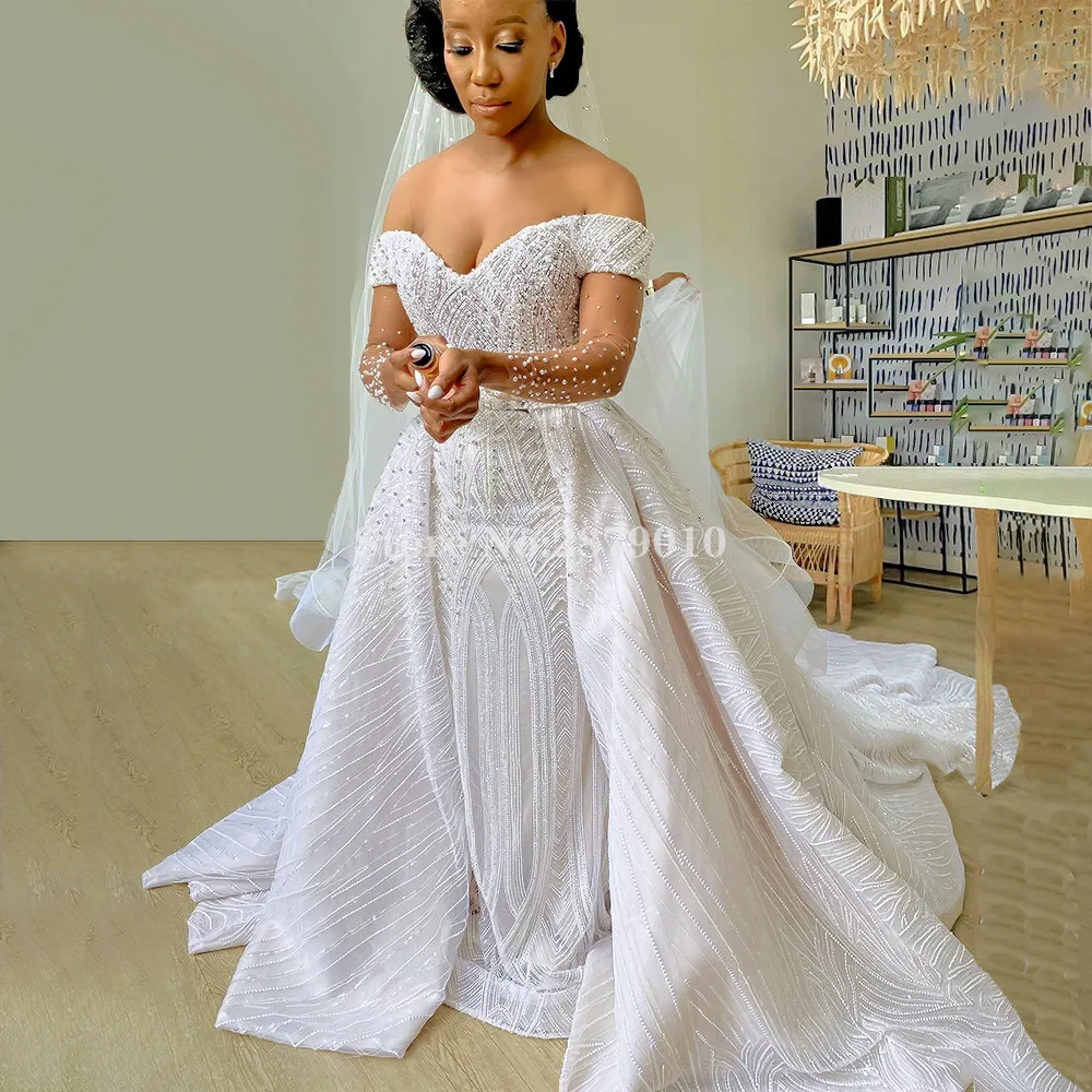 トルコウェディングドレスマーメイドビーズショルダー床長さの女性のウェディングドレスの花嫁衣装ドバイ Aliexpress ウェディング イベント