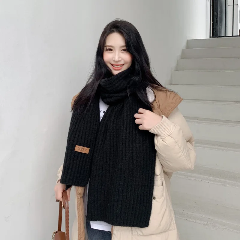 Новинка, зимний женский однотонный вязаный шарф, имитирующий кашемировый шерстяной Теплый мягкий шарф, стильный женский плотный длинный шарф