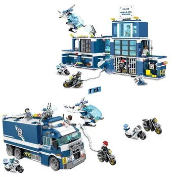 

960PCS City Technic Creator Police Station Model Building Blocks Swat Team Motorcycle Helicopter Vehicle Bricks Toys Children