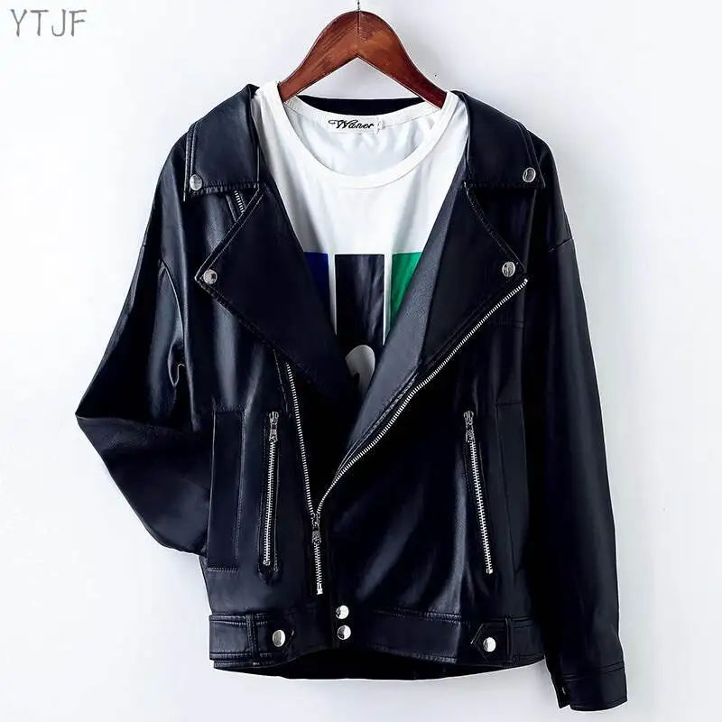 Womens Leather Jackets and Coats Spring and Autumn Winter New Fur Korean Version Joker Loose Motorcycle Leather Jacket Woman