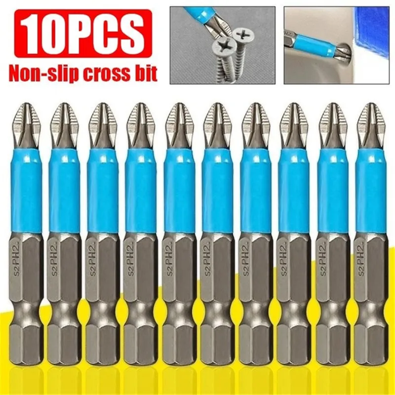 3/5/10Pcs 50mm PH2 Cross Head Screwdriver Bits Hand Tools Anti Slip Electric Hex Shank Magnetic Random Color