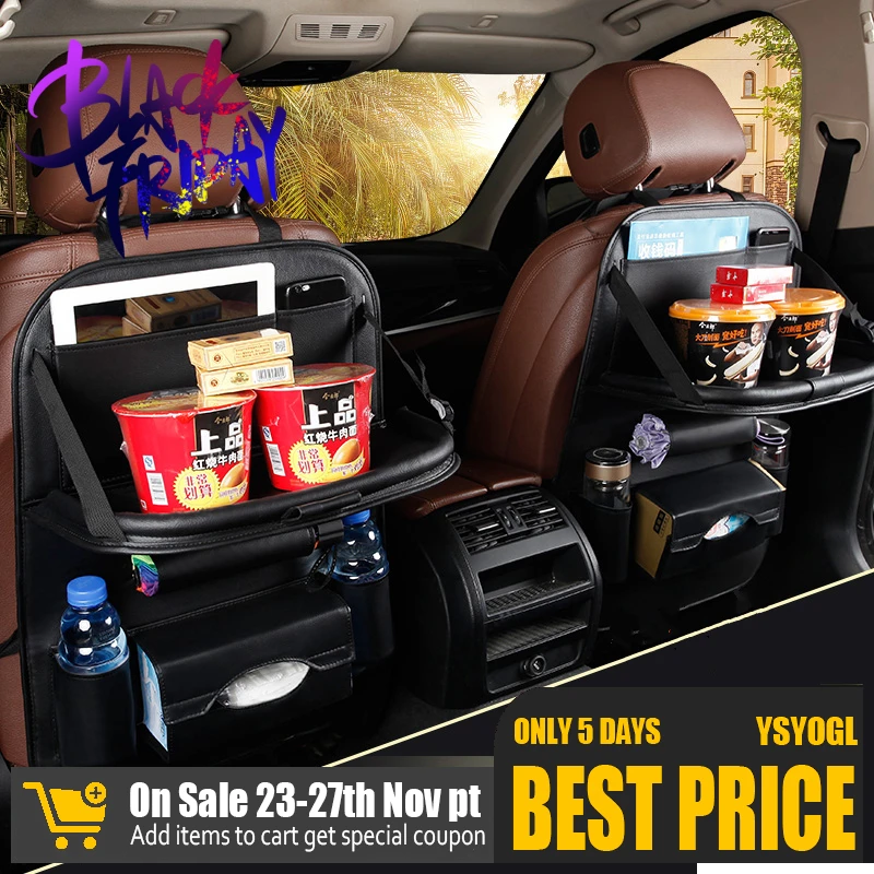 New Car Seat Back Bag Folding Table Organizer Pad Drink Chair Storage Pocket Box Travel Stowing Tidying Automobile Accessories