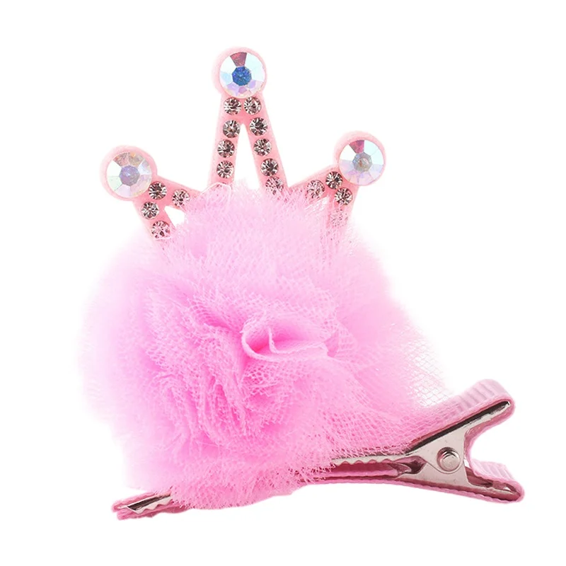 Милые кружевные плетеные шарики для девочек, трехмерная Корона, дизайнерские шпильки, детские украшения для волос, заколка принцессы - Цвет: pink