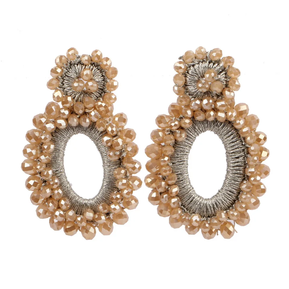 Handmade Chunky Crystal Bead Trendy Drop Dangle Earrings for Women