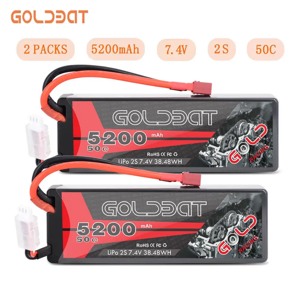 GOLDBAT 5200mAh RC Rechargeable Battery 7.4V 50C 2S LiPo Battery with Deans Plug for RC Evader BX Car Truck Truggy Helicopter Airplane Car Racing Hardcase