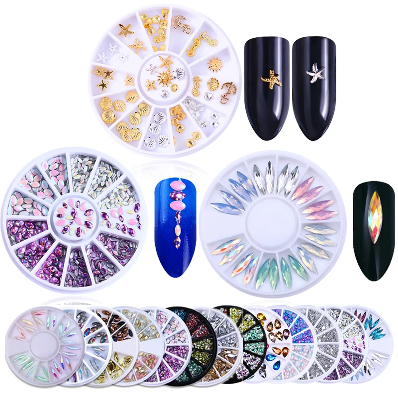 

Nail Art 3D Decoration in Wheel Rhinestone Studs Nail Beads Colorful Gel Polish Sea Starfish Shell Multi Size Slice Flakes