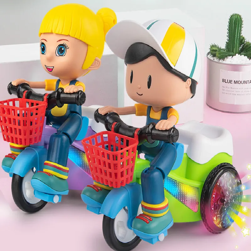 

Children's Stunt Tricycle With Music LED Light 360 Degree Rotating Cute cartoon Model Electric Simulational small car Kids Toys