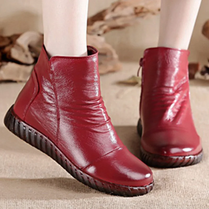 

Ankle boots for women 2020 Autumn Winter Genuine Leather female shoes Fashion pleated high-top sneakers femmes short boots