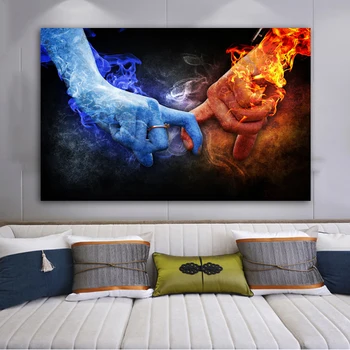 

Ice and Fire Hand Pictures Fingers Canvas Painting Wall Art Picture For Living Room Love Poster Decorative Painting No Frame