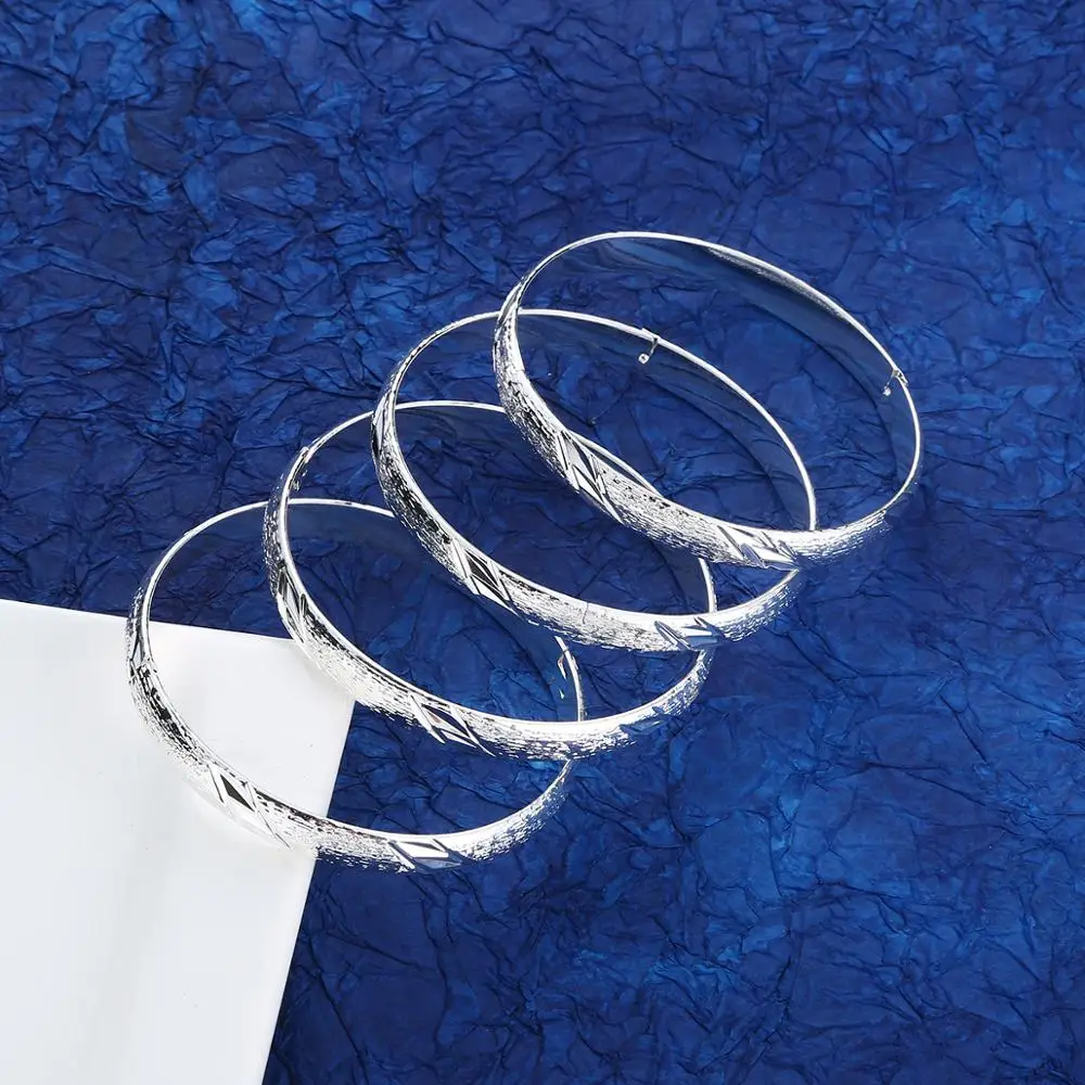 4 шт эфиопские браслеты Серебристые для женщин глянцевые простые очаровательные