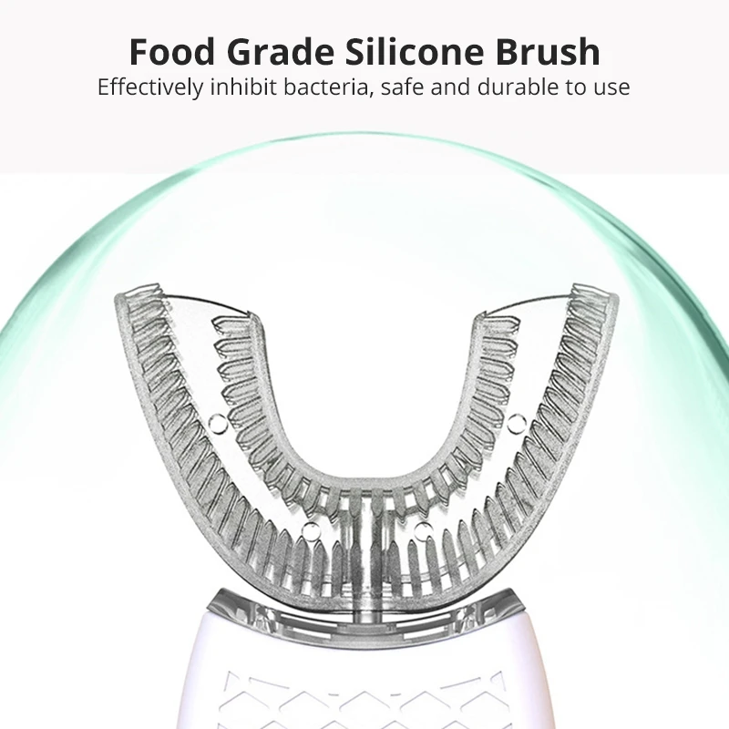 2x 360 Degrees U Type Automatic Electric Toothbrush Vibration Blue Light Whiten Teeth Silicone Brush Head White & Black 2x 360 Degrees U Type Automatic Electric Toothbrush Vibration Blue Light Whiten Teeth Silicone Brush Head White & Black