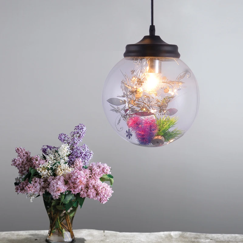 Стеклянный подвесной светильник Global с растениями европейская Подвесная лампа в