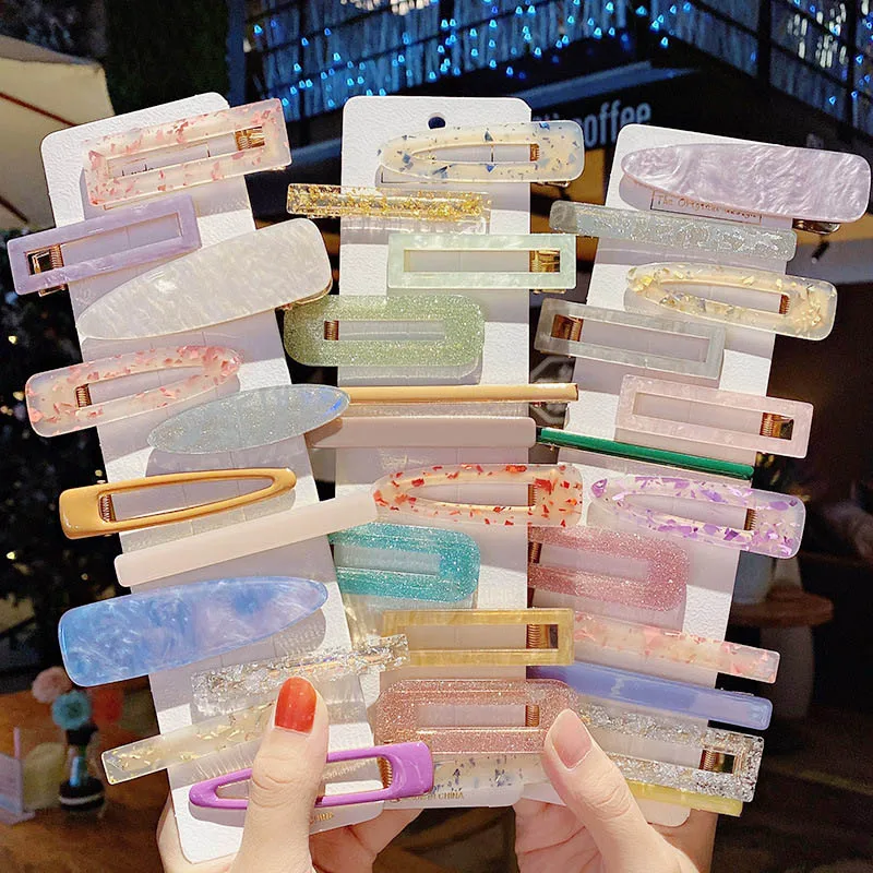 

New Fashion Acrylic Geometric Hair Clips For Women Girls Vintage Elegant Headband Sweet Hairpins Barrettes Hair Accessories Set