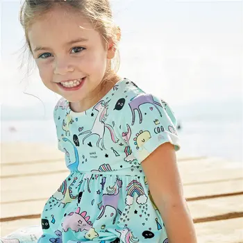 

Girls summer new short sleeve cotton dress Branding Kids knitted Animal print dress Children's boutique fashion dress DR19085