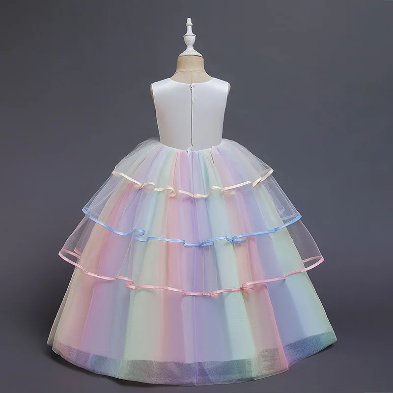 Сетчатое Радужное платье принцессы для девочек; вечерние платья для маленьких девочек на День рождения; вечерние платья; длинное цветное платье для девочек; платье для выпускного вечера