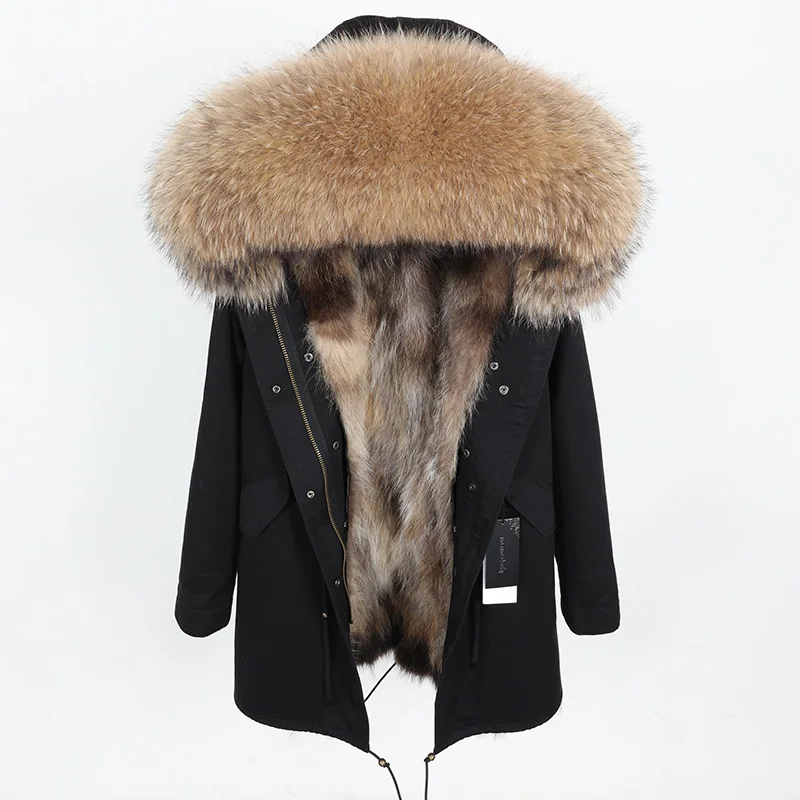 MAOMAOKONG размера плюс, зимние парки из натурального енота, черная длинная куртка с подкладкой из меха енота - Цвет: XD3-15
