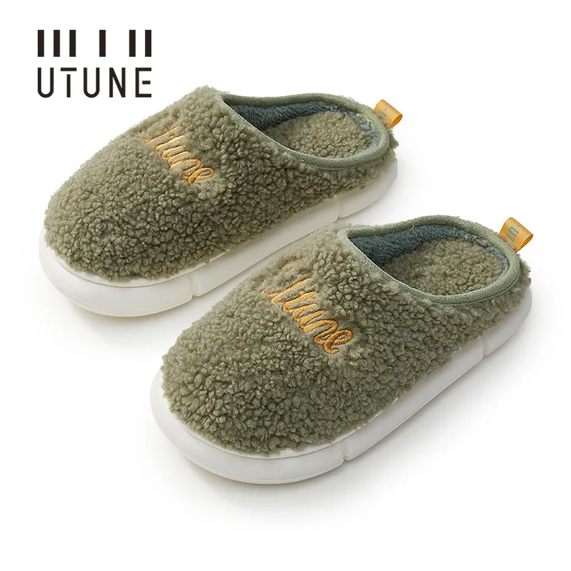 

UTUNE KIDS Winter Slipper Parent-children Warm Plush Indoor Shoes Cute Women and Men Plain Soft EVA Non-slip Family Shoes 2021