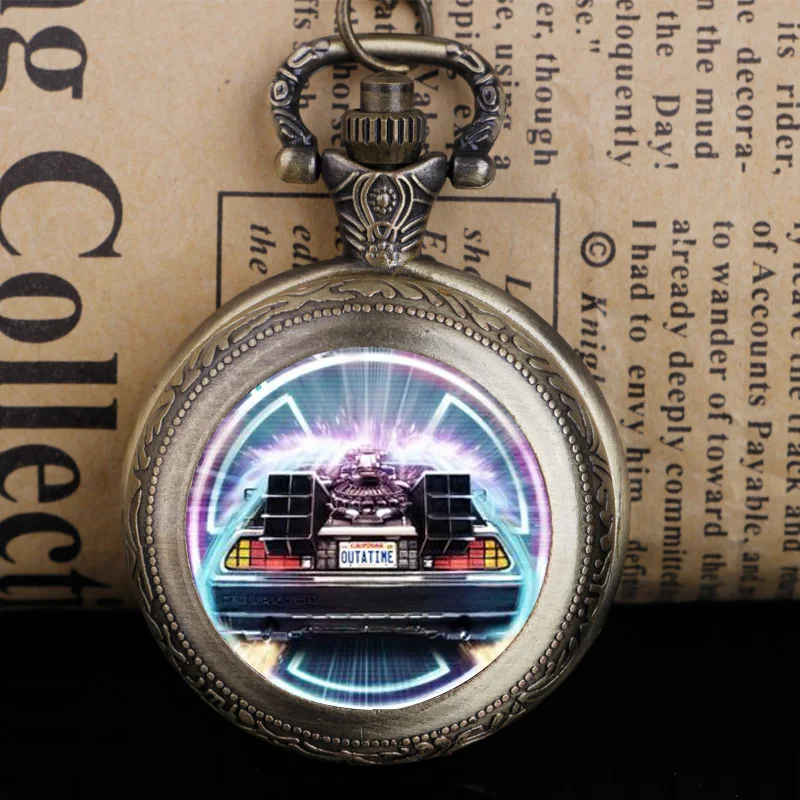 Vintage Bronze Back To The Future Quartz Pocket Watch Women Men Necklace Pendant Chain Birthday Gifts Lovely Clock Fashion Moive | Наручные