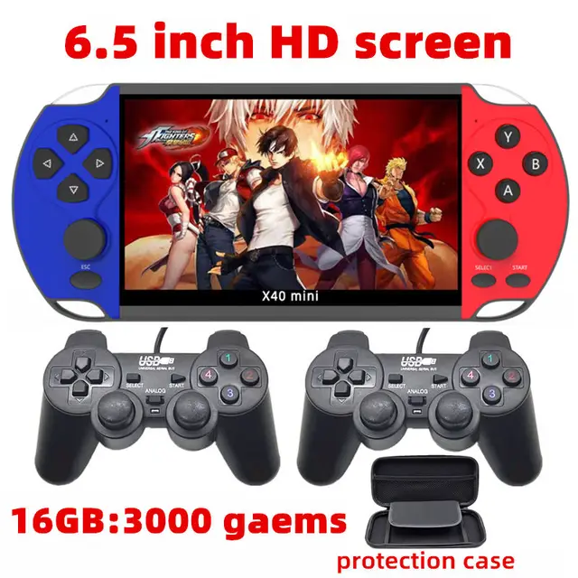 CZT 6.5-inch Colorful wireless double player game console built-in 9100 games  arcade/neogeo/gbc/snes/fc/md multi-emulator mp4 6.5 bluered16GB case