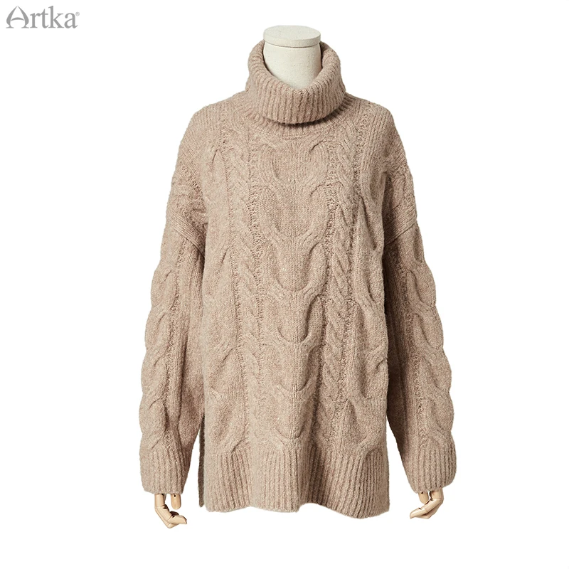 ARTKA, Зимний женский свитер, элегантный, 4 цвета, водолазка, свитера, утолщенный, теплый, Свободный пуловер, свитер для женщин YB10893Q