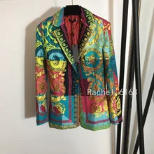 Design de luxo 2021 outono e inverno nova moda feminina corte estilo coroa retro impresso único breasted longo mangas compridas terno casaco